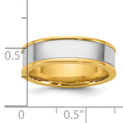 14k Two-Tone Y/W 6mm Step Up Flat Edge Wedding Band Size 13.5