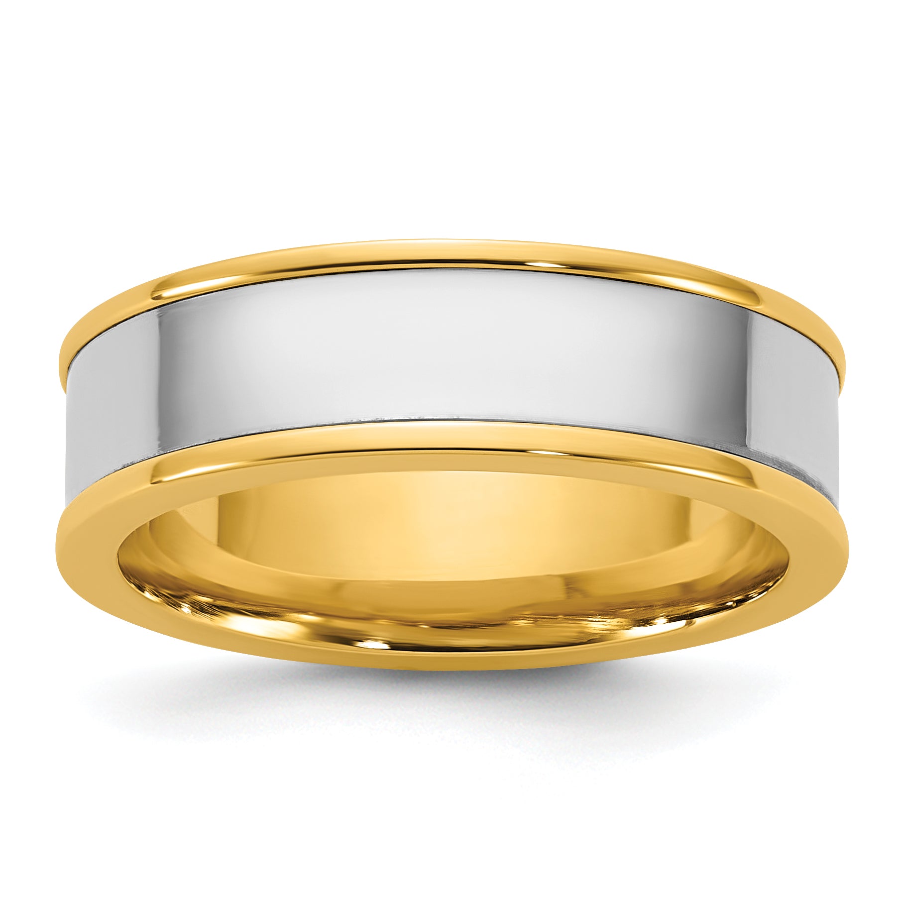 14k Two-Tone Yellow and White 6mm Step Up Flat Edge Wedding Band Main image