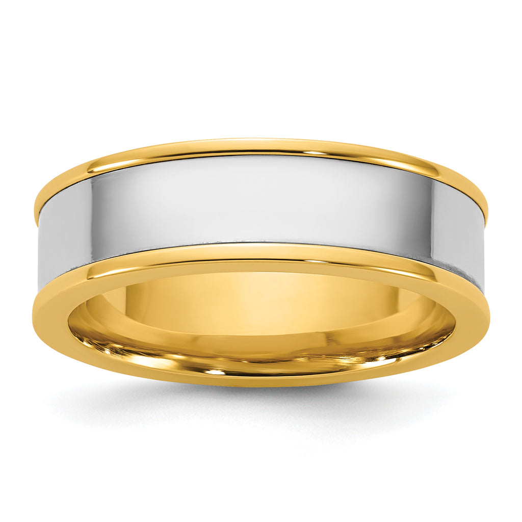 14k Two-Tone Yellow and White 6mm Step Up Flat Edge Wedding Band