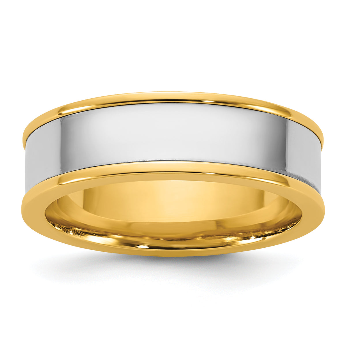 14k Two-Tone Y/W 6mm Step Up Flat Edge Wedding Band Size 13.5