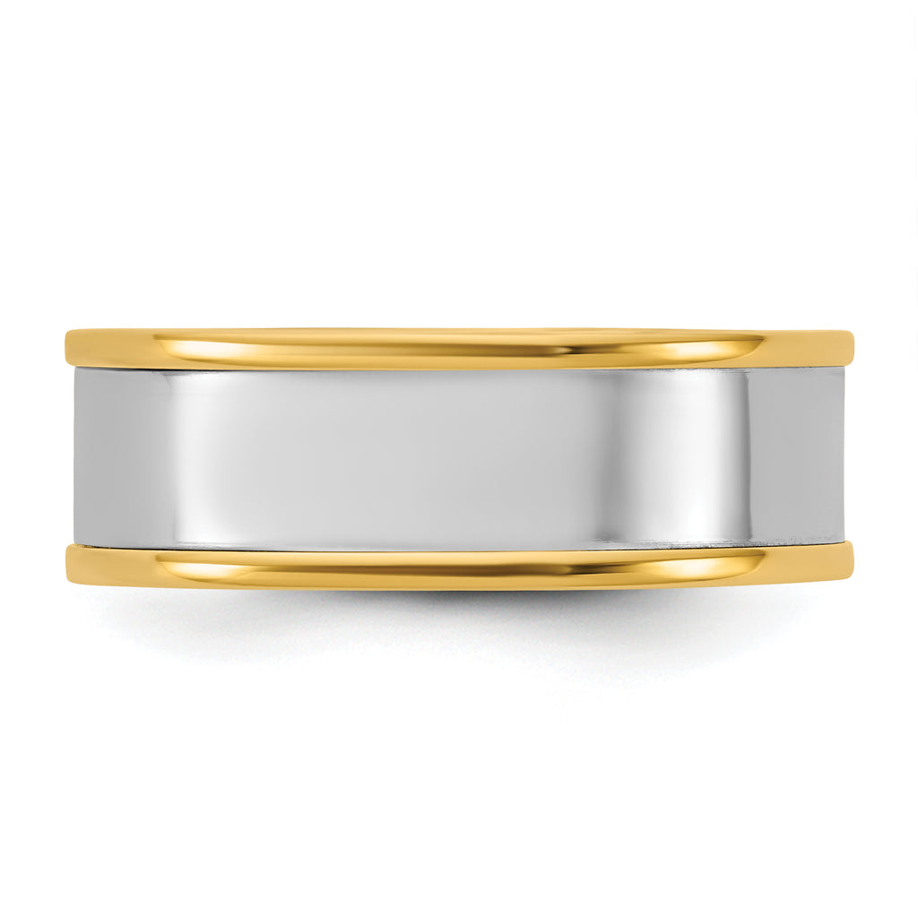 14k Two-Tone Yellow and White 7mm Step Up Flat Edge Wedding Band