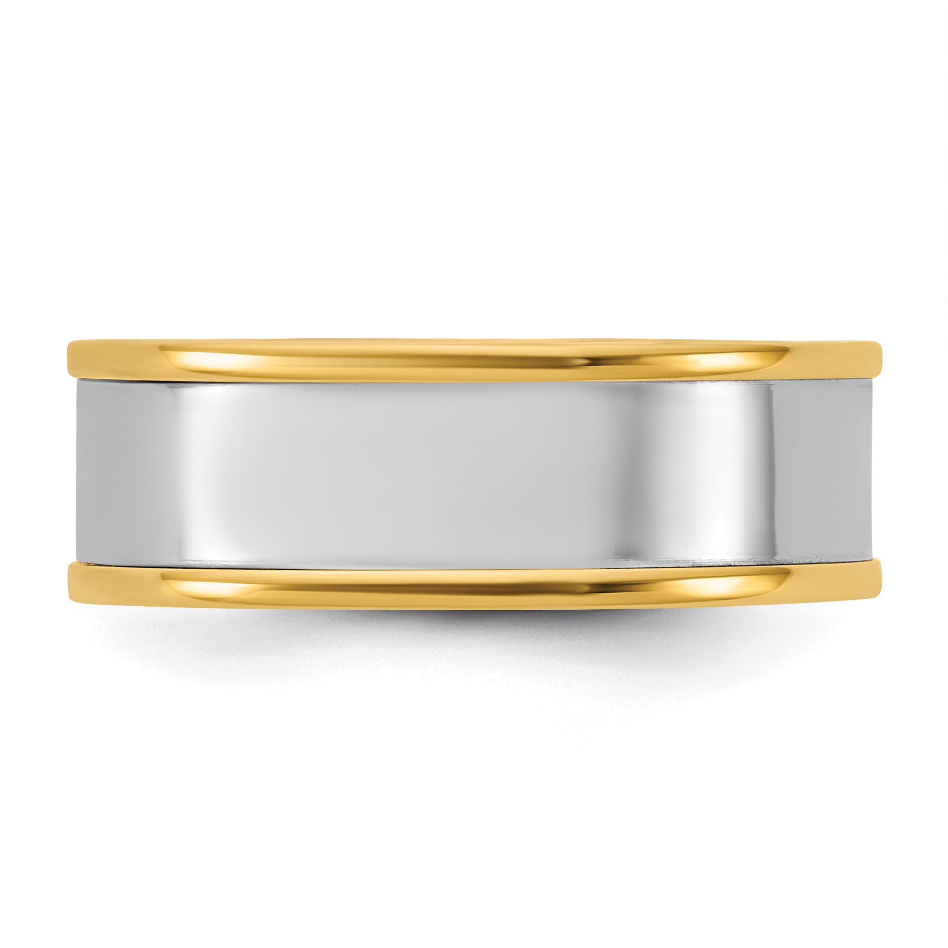 14k Two-Tone Y/W 7mm Step Up Flat Edge Wedding Band Size 13.5