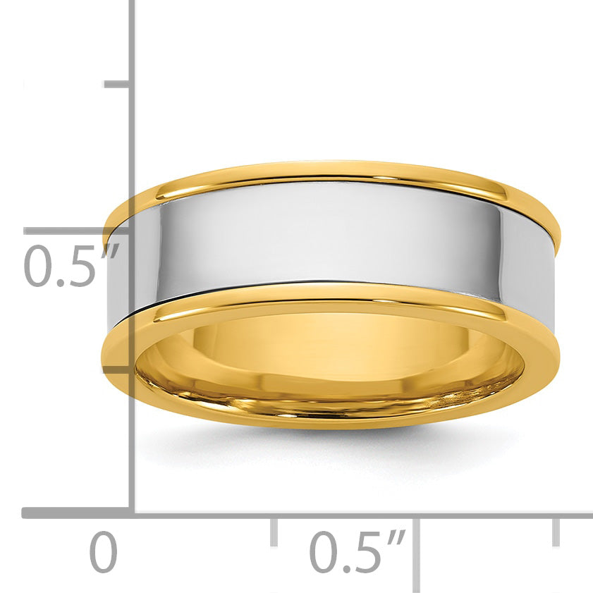14k Two-Tone Yellow and White 7mm Step Up Flat Edge Wedding Band