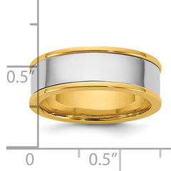 14k Two-Tone Y/W 7mm Step Up Flat Edge Wedding Band Size 13.5