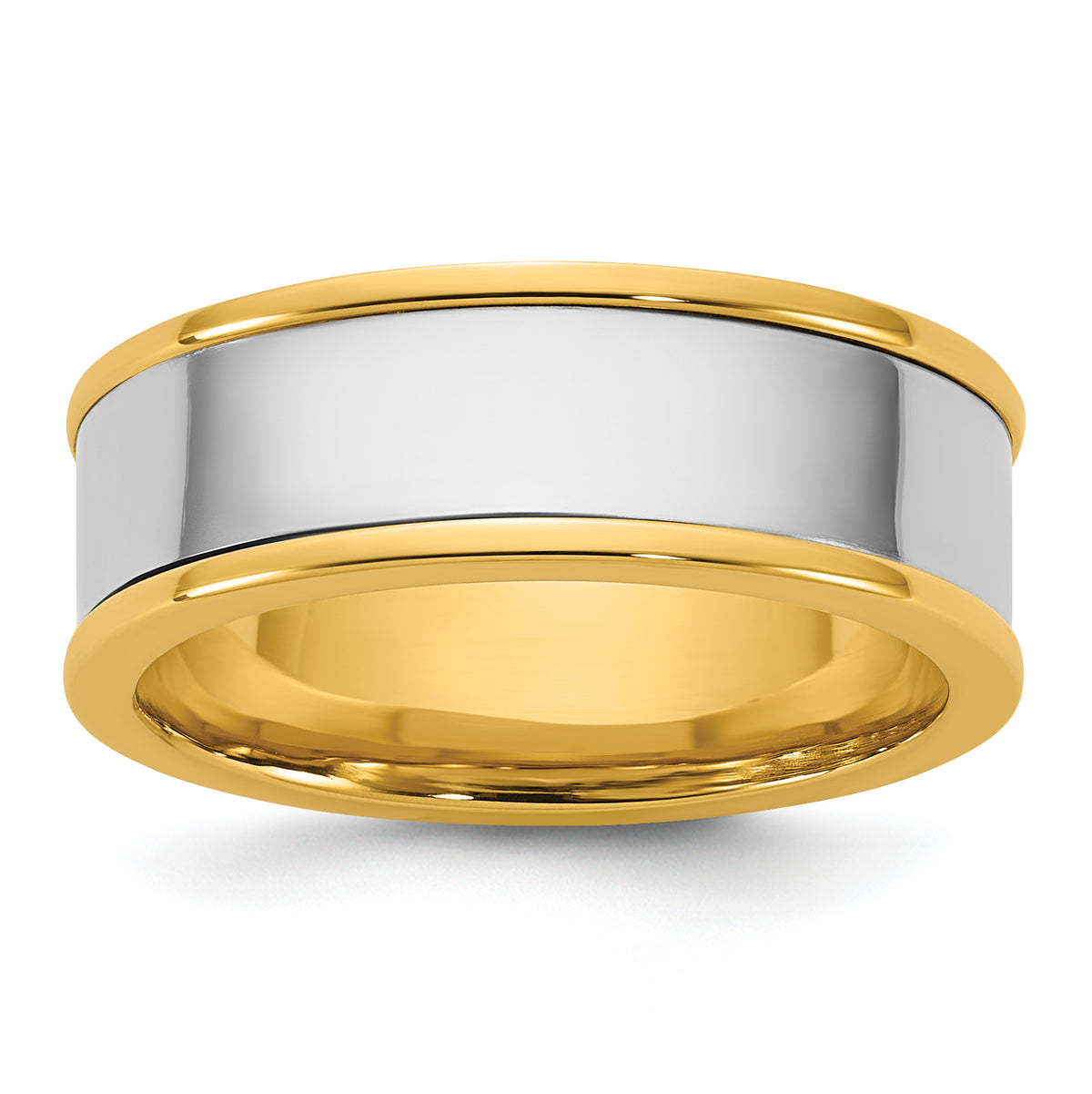 14k Two-Tone Y/W 7mm Step Up Flat Edge Wedding Band Size 13.5