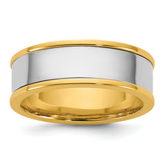 14k Two-Tone Y/W 7mm Step Up Flat Edge Wedding Band Size 13.5