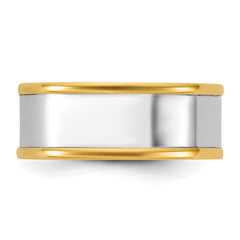 14k Two-Tone Y/W 8mm Step Up Flat Edge Wedding Band Size 13.5