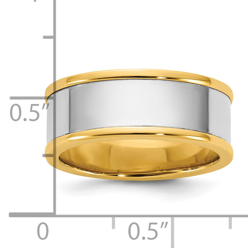 14k Two-Tone Y/W 8mm Step Up Flat Edge Wedding Band Size 13.5