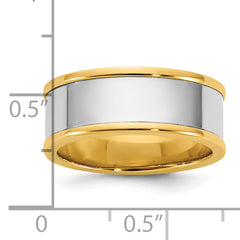 14k Two-Tone Y/W 8mm Step Up Flat Edge Wedding Band Size 13.5