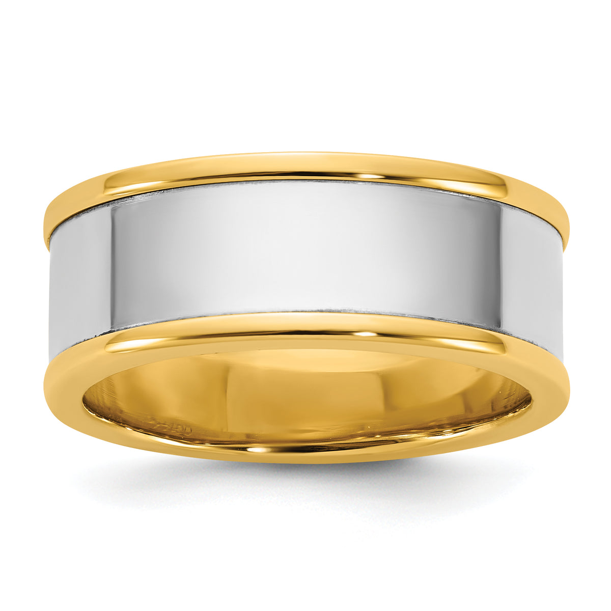 14k Two-Tone Y/W 8mm Step Up Flat Edge Wedding Band Size 13.5