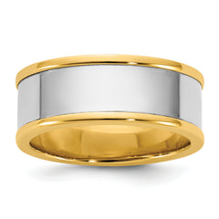 14k Two-Tone Y/W 8mm Step Up Flat Edge Wedding Band Size 13.5
