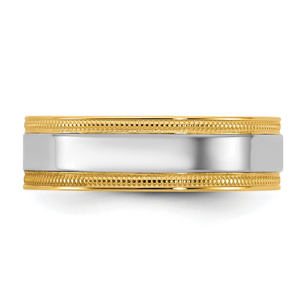 14k Two-Tone Y/W 6mm Milgrain Wedding Band Size 13.5