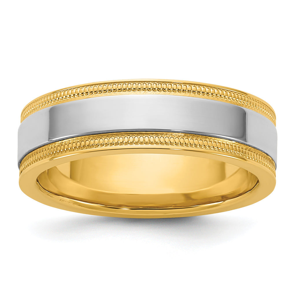 14k Two-Tone Y/W 6mm Milgrain Wedding Band Size 13.5