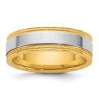 14k Two-Tone Y/W 6mm Milgrain Wedding Band Size 13.5