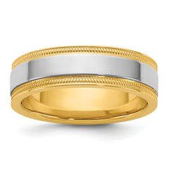 14k Two-Tone Y/W 6mm Milgrain Wedding Band Size 13.5