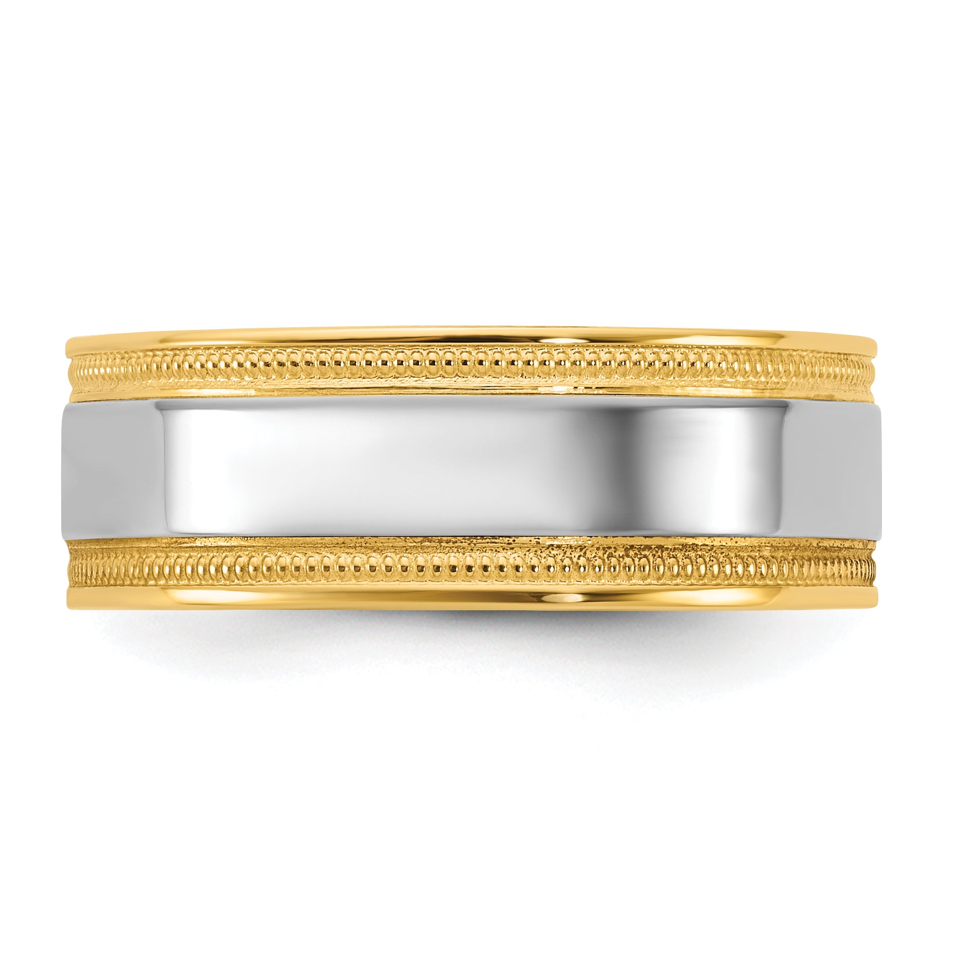 14k Two-Tone Y/W 7mm Milgrain Wedding Band Size 13.5