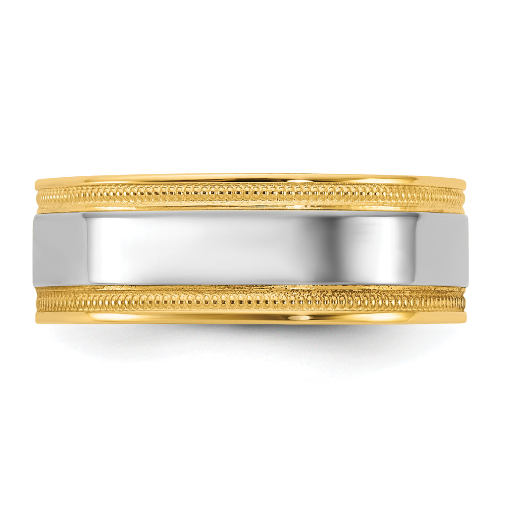 14k Two-Tone Y/W 7mm Milgrain Wedding Band Size 13.5