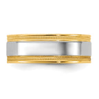 14k Two-Tone Y/W 7mm Milgrain Wedding Band Size 13.5