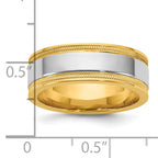 14k Two-Tone Y/W 7mm Milgrain Wedding Band Size 13.5