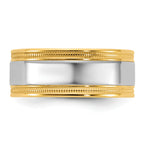 14k Two-Tone Yellow and White 8mm Milgrain Wedding Band