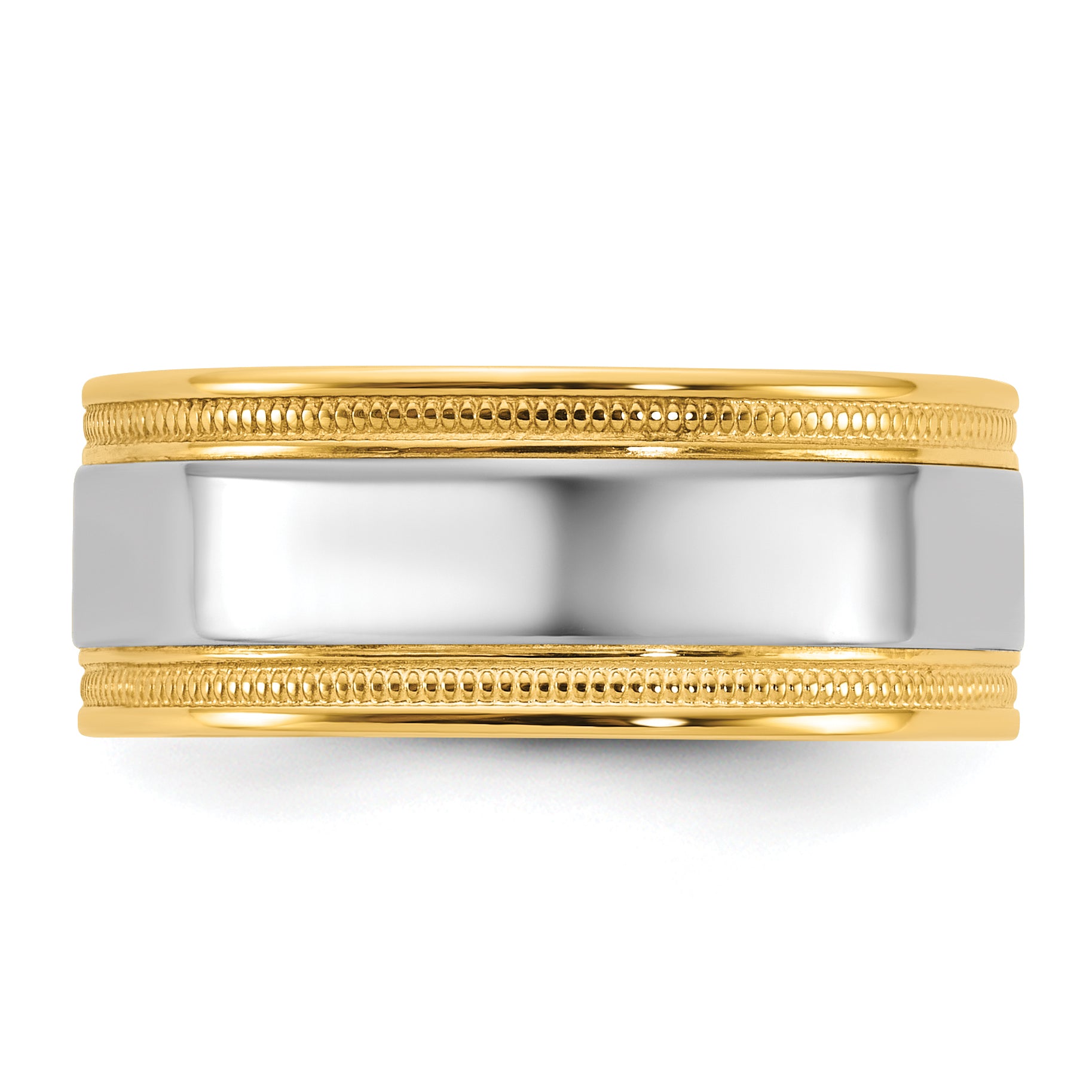 14k Two-Tone Yellow and White 8mm Milgrain Wedding Band