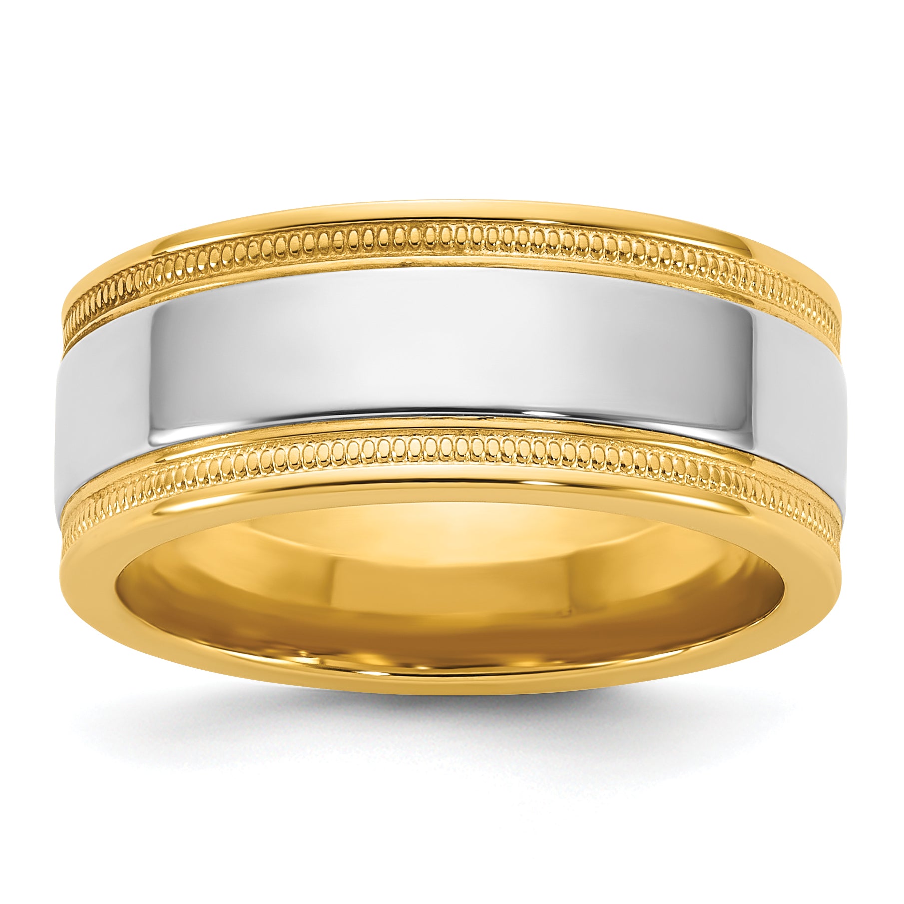 14k Two-Tone Yellow and White 8mm Milgrain Wedding Band Main image