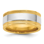 14k Two-Tone Yellow and White 8mm Milgrain Wedding Band
