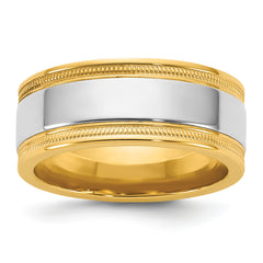 14k Two-Tone Y/W 8mm Milgrain Wedding Band Size 13.5
