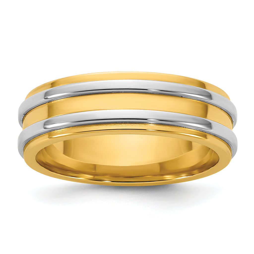 14k Two-Tone Yellow and White 6mm Double Banded Wedding Band
