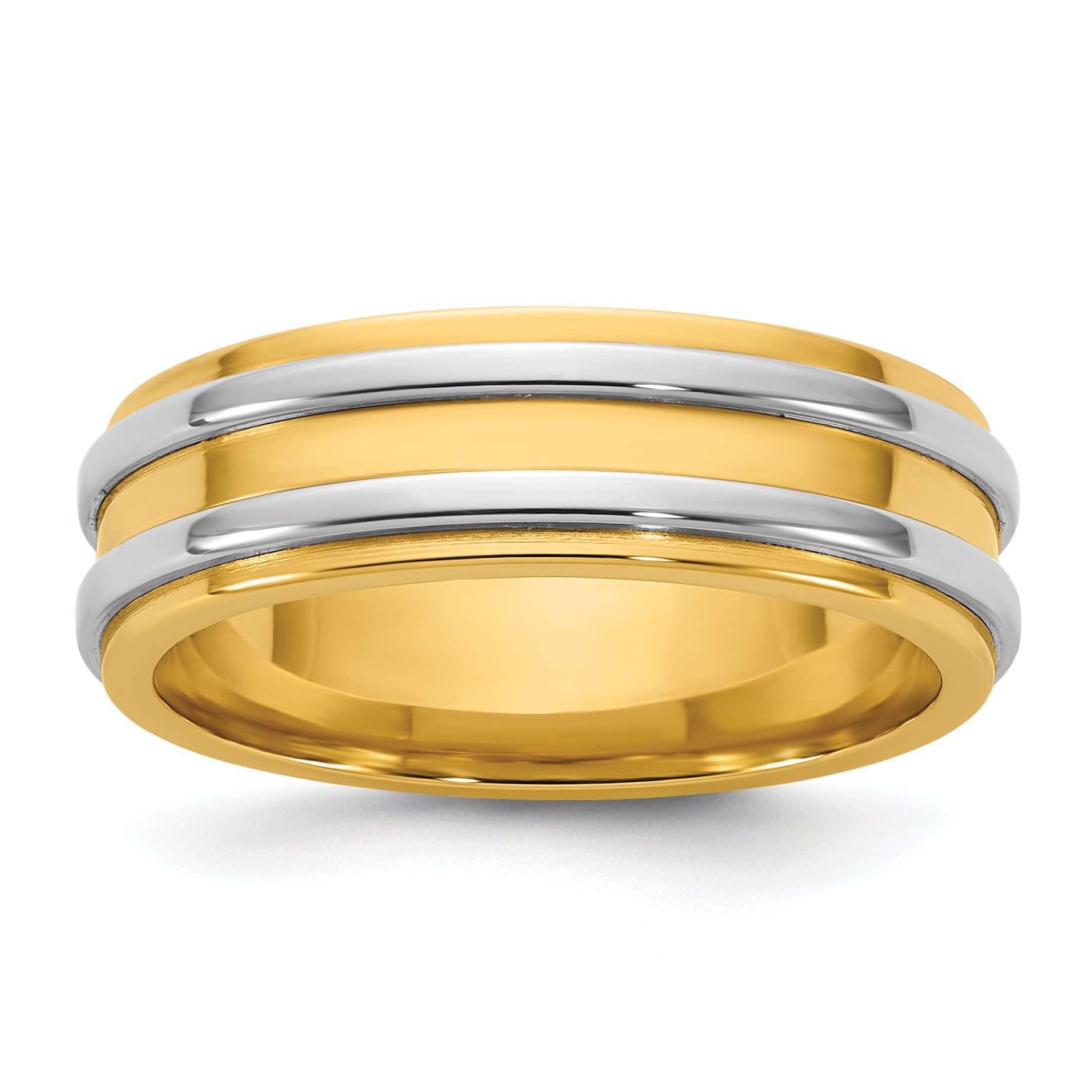 14k Two-Tone Yellow and White 6mm Double Banded Wedding Band