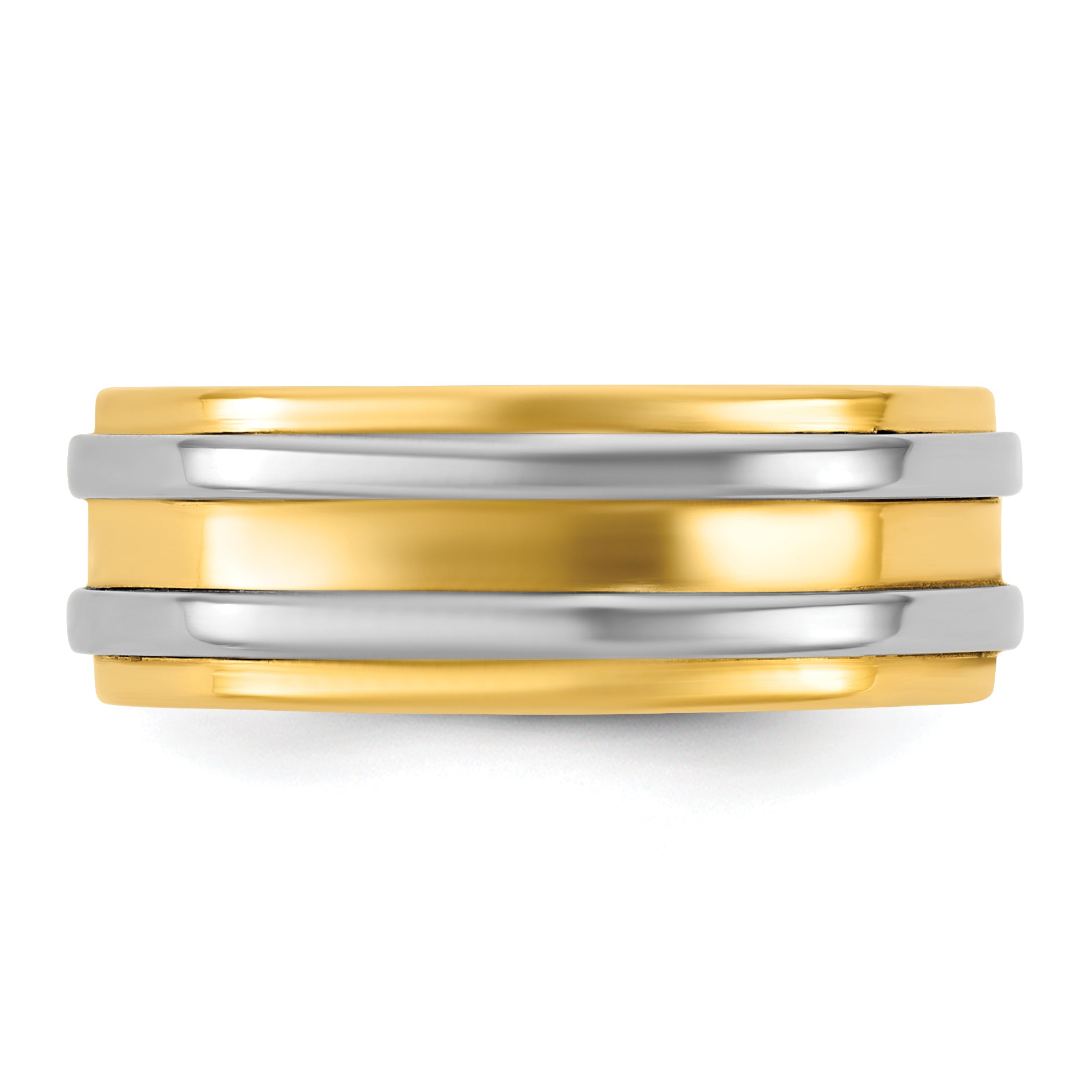 14k Two-Tone Y/W 7mm Double Banded Wedding Band Size 13.5