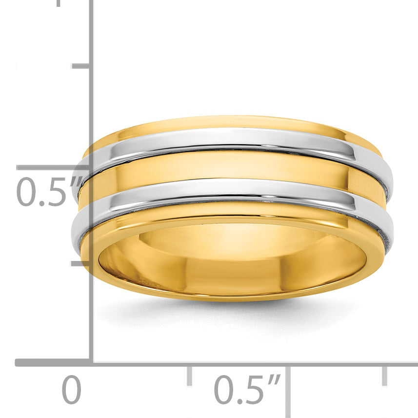 14k Two-Tone Y/W 7mm Double Banded Wedding Band Size 13.5