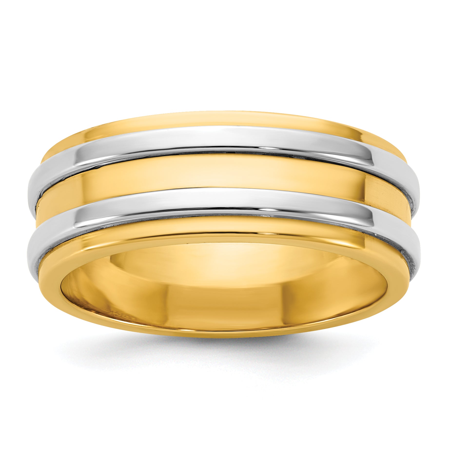 14k Two-Tone Y/W 7mm Double Banded Wedding Band Size 13.5