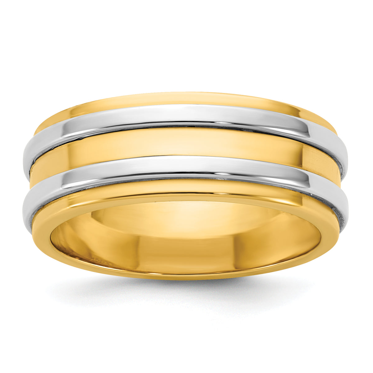 14k Two-Tone Y/W 7mm Double Banded Wedding Band Size 13.5