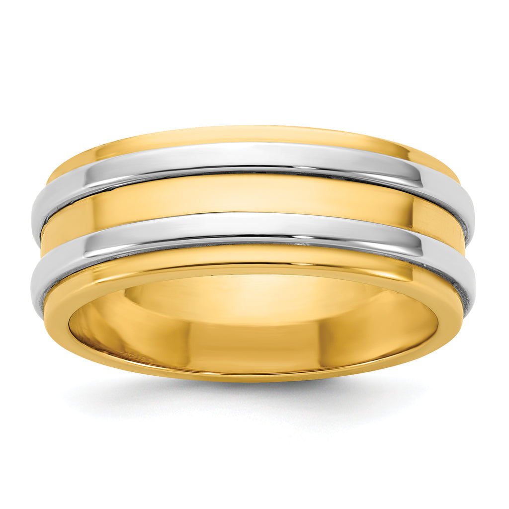 14k Two-Tone Yellow and White 7mm Double Banded Wedding Band