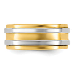 14k Two-Tone Y/W 8mm Double Banded Wedding Band Size 13.5