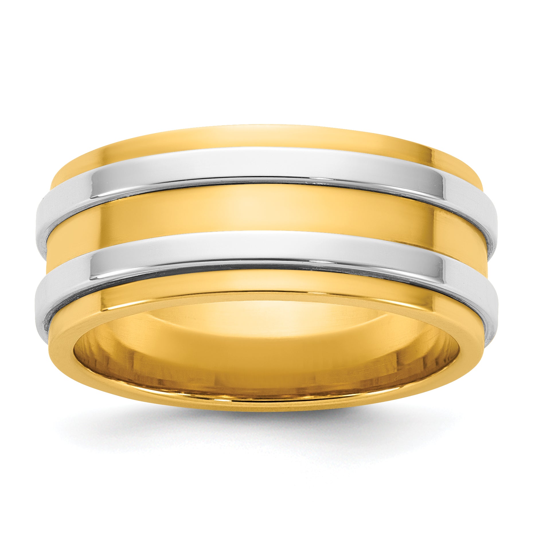 14k Two-Tone Yellow and White 8mm Double Banded Wedding Band Main image