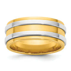 14k Two-Tone Y/W 8mm Double Banded Wedding Band Size 13.5