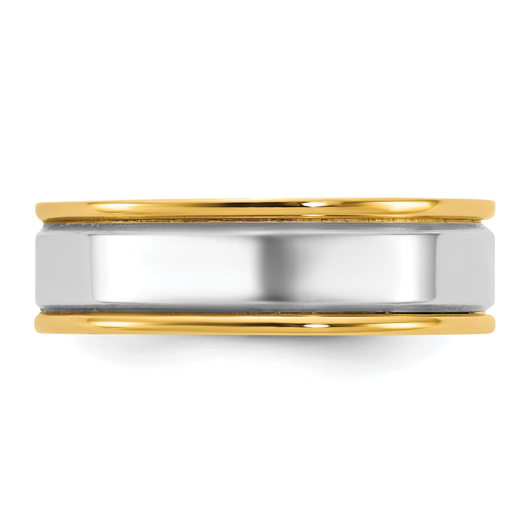 14k Two-Tone Y/W 6mm Step Up Beveled Wedding Band Size 13.5