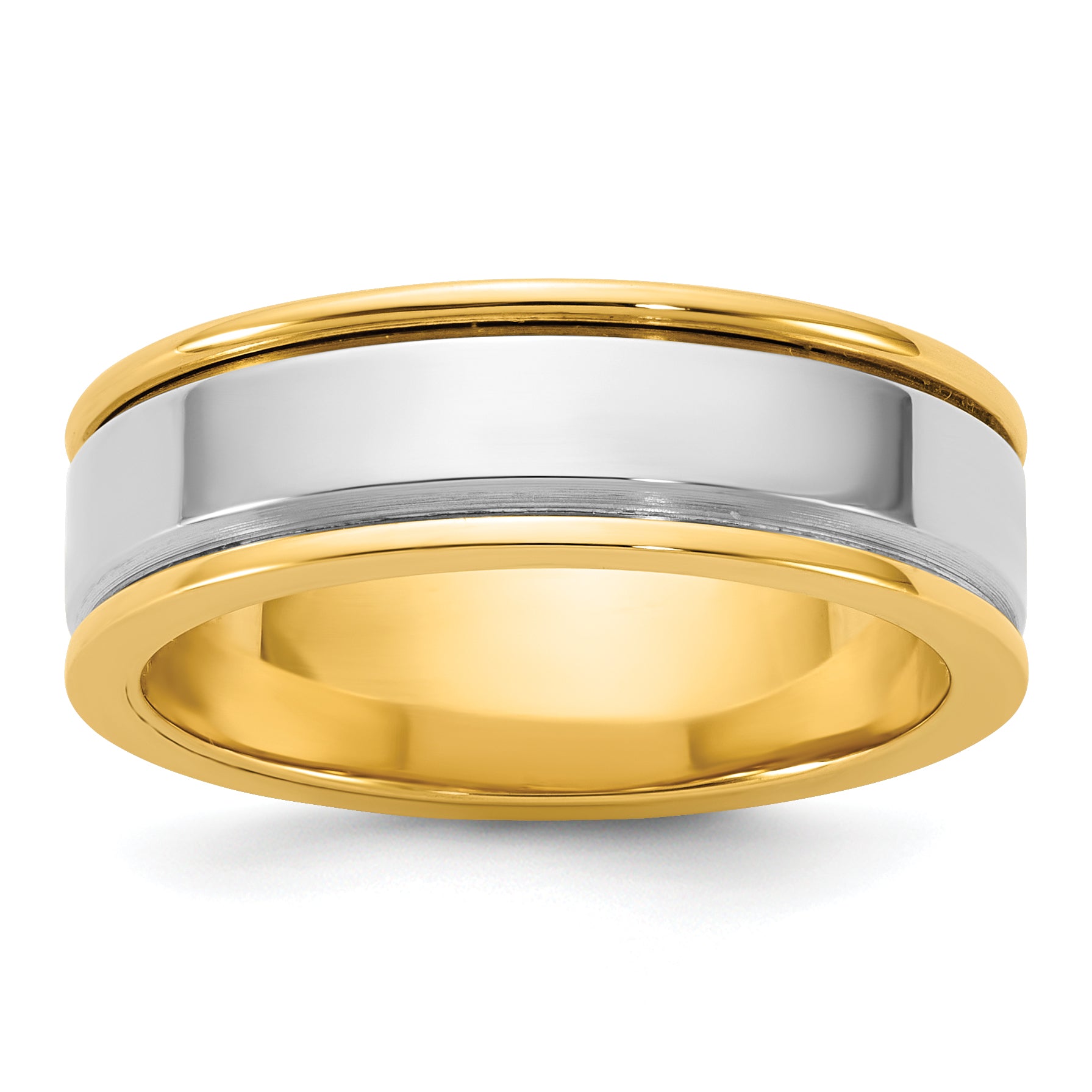 14k Two-Tone Y/W 6mm Step Up Beveled Wedding Band Size 13.5