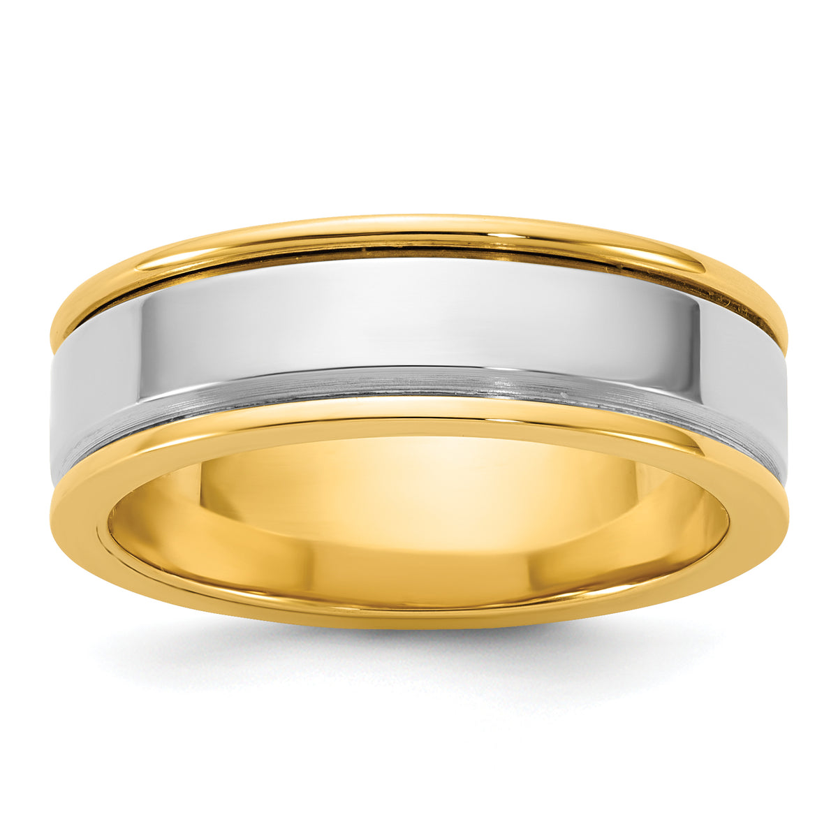 14k Two-Tone Y/W 6mm Step Up Beveled Wedding Band Size 13.5