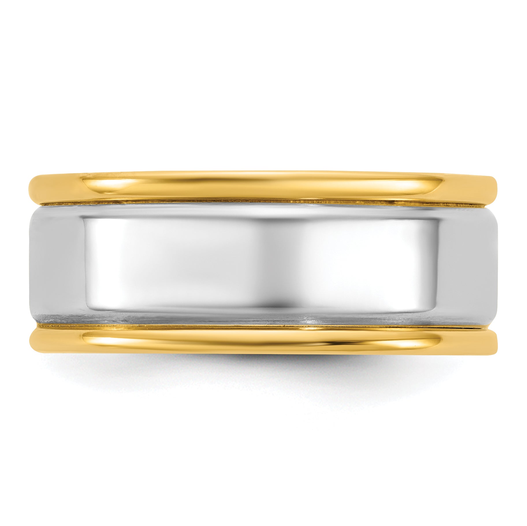 14k Two-Tone Y/W 7mm Step Up Beveled Wedding Band Size 13.5