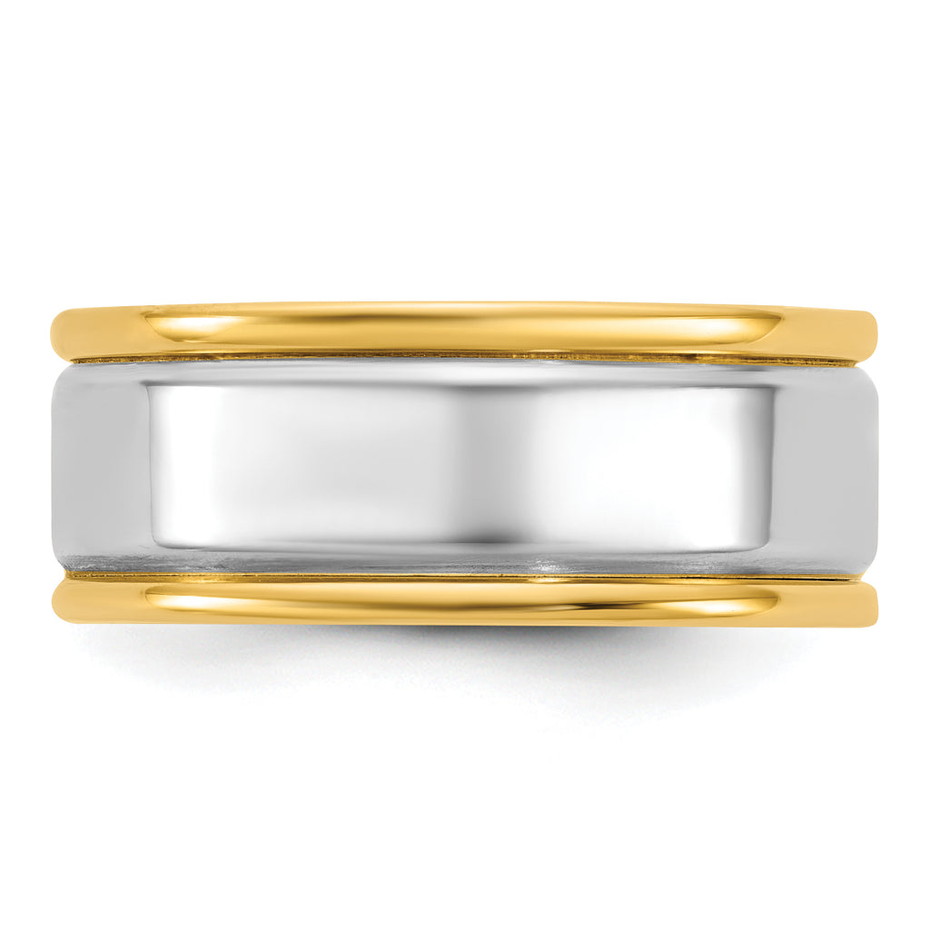 14k Two-Tone Y/W 7mm Step Up Beveled Wedding Band Size 13.5