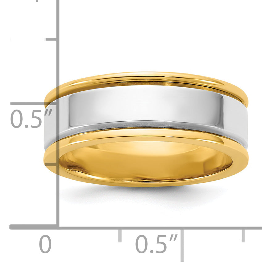 14k Two-Tone Y/W 7mm Step Up Beveled Wedding Band Size 13.5