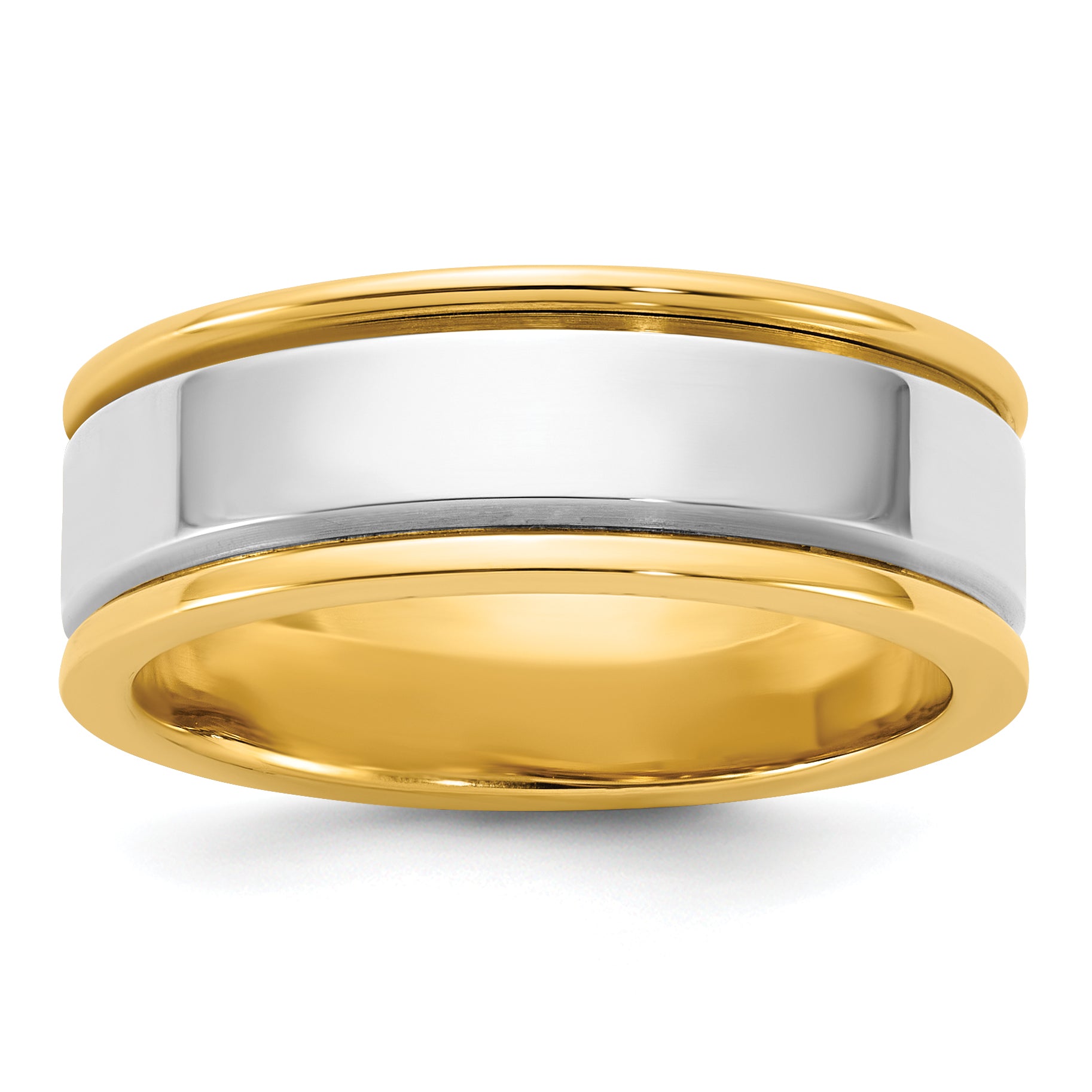 14k Two-Tone Y/W 7mm Step Up Beveled Wedding Band Size 13.5 Main image