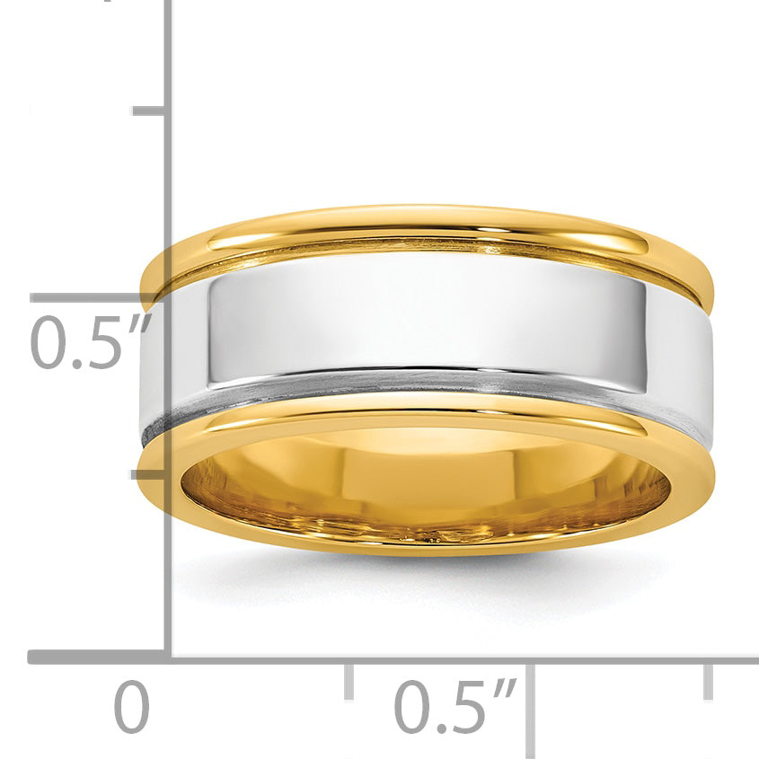 14k Two-Tone Yellow and White 8mm Step Up Beveled Wedding Band