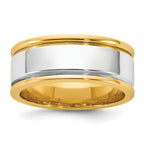 14k Two-Tone Yellow and White 8mm Step Up Beveled Wedding Band
