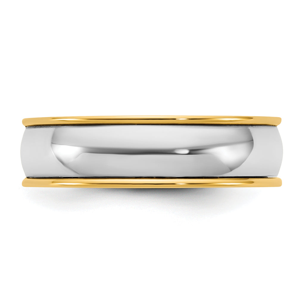 14k Two-Tone Yellow and White 6mm Half Round Wedding Band