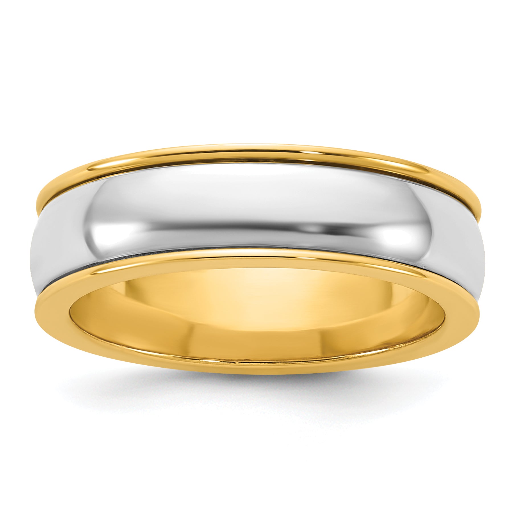 14k Two-Tone Y/W 6mm Half Round Wedding Band Size 13.5