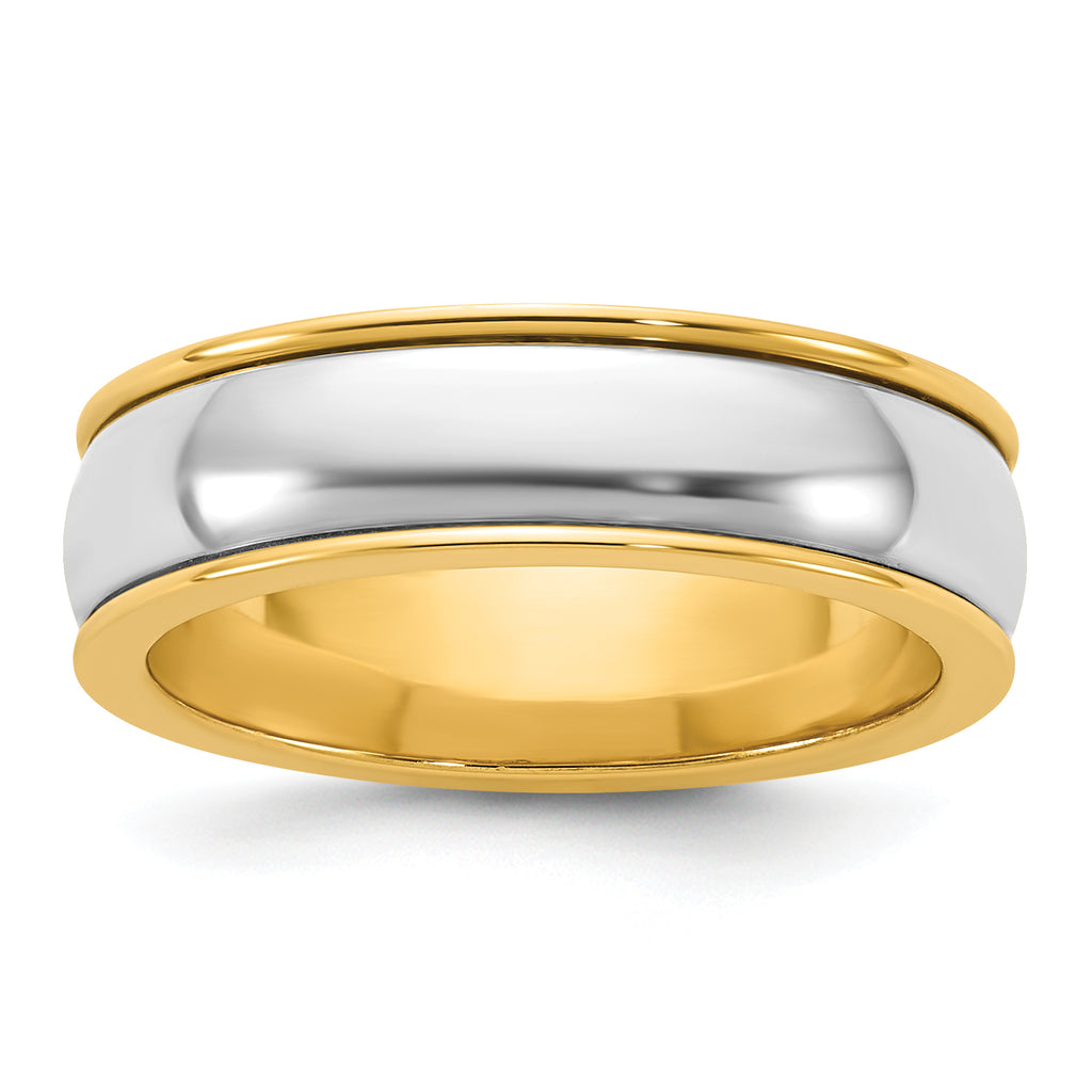 14k Two-Tone Yellow and White 6mm Half Round Wedding Band